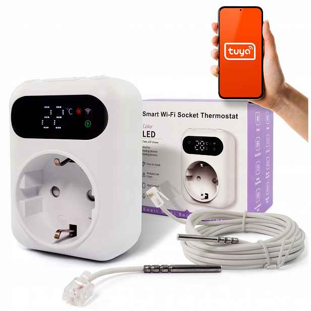 Inteligentní WiFi zásuvka s termostatem 16A Led displej Tuya