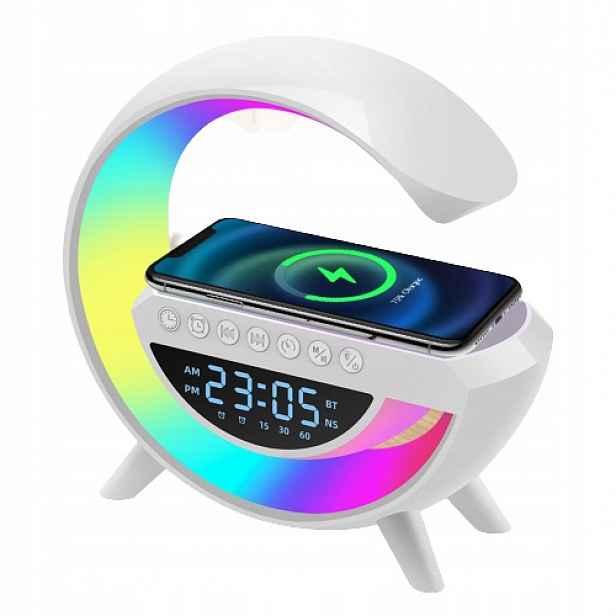 Led Rgb lampička Reproduktor Indukční nabíječka Qi Hodiny Rádio budík
