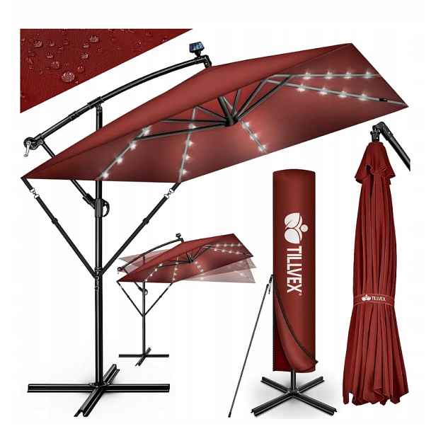 Obdélníkový hliníkový deštník Ø 330 cm s červenou Led diodou