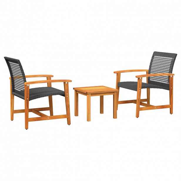 vidaXL 3dílný bistro set černý polyratan a akáciové dřevo