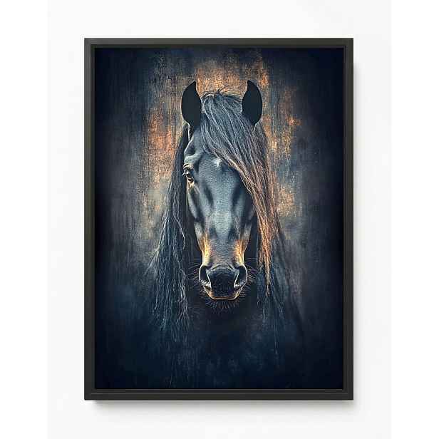 Obraz Rám Americký Box Foto Portrét Zvíře Černý Kůň Rumák Hříva 60x80