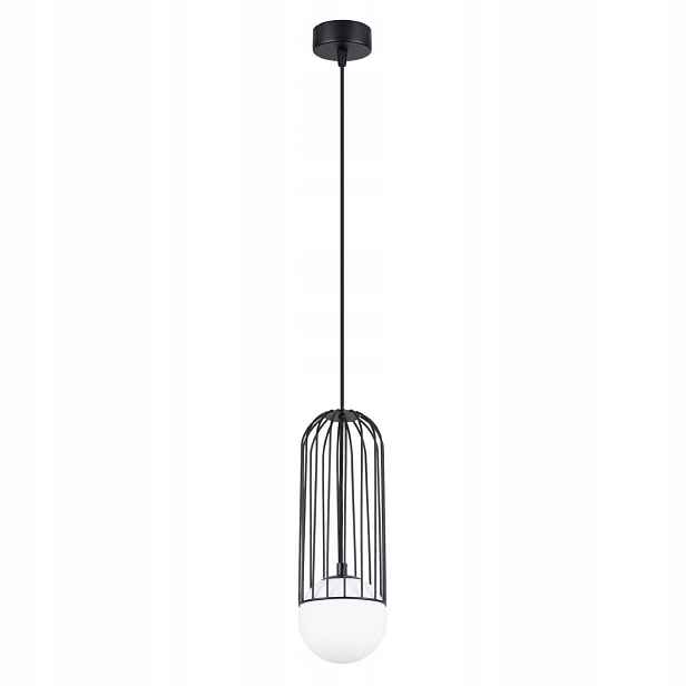 Sollux Závěsná lampa černá kovová skleněná bílá koule do obývacího pokoje ložnice