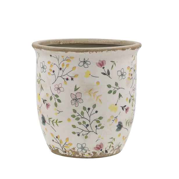 Béžový antik keramický obal květináč s květy Cavaillon M - Ø 14,5*14,5 cm Chic Antique