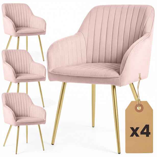 Set 4x čalouněná jídelní židle FURELIA - starorůžová / zlatá