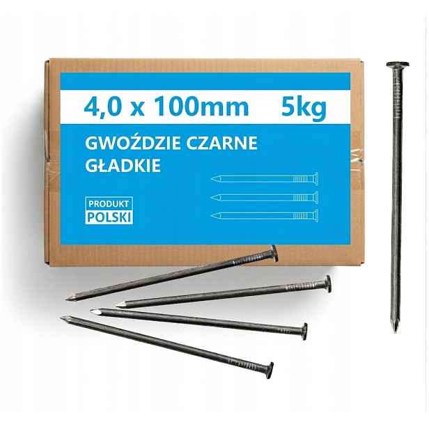 Stavební hřebíky 100 4,0x100 mm 4 palce černé hladké na dřevo 5 kg 6 Ks