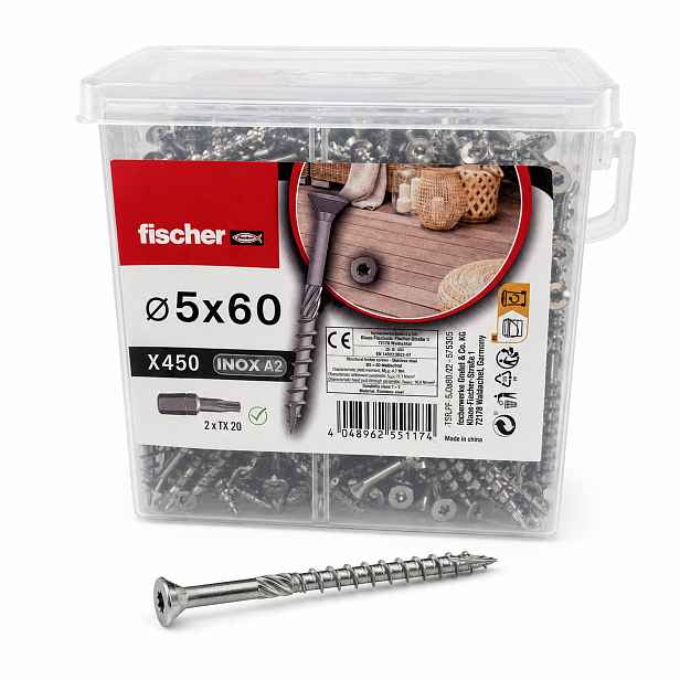 Terasové vruty Fischer Fts-rtp 5,0x60 mm TX20 nerezové inox 450 Ks.