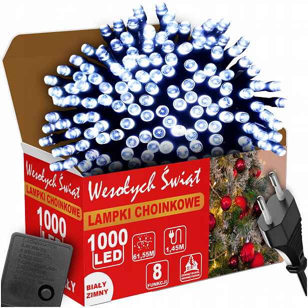 Vánoční Osvětlení Na Stromeček Bílá Studená 1000LED 8 Režimů Zew/wew 63 M Na Vánoční Stromeček