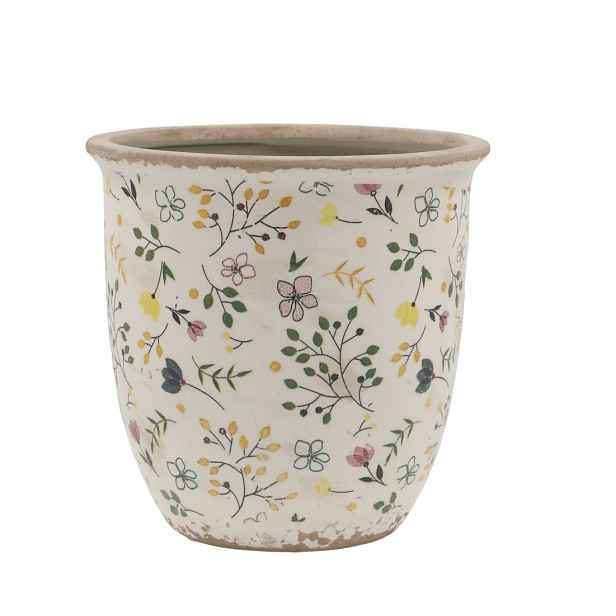 Béžový antik keramický obal květináč s květy Cavaillon L - Ø 17*16 cm Chic Antique