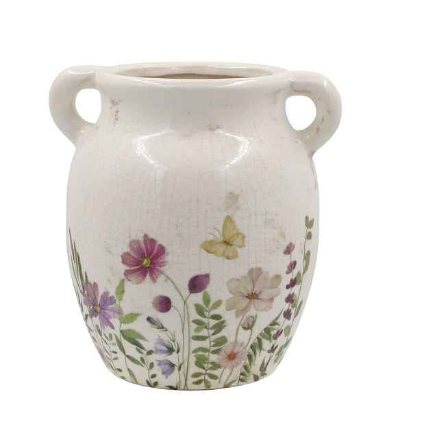 Béžový antik keramický džbán s oušky a květy Avignon - 19*19 cm Chic Antique