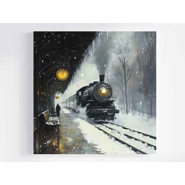 Obraz Na Plátně Canvas Akvarel Cestování Vlak Stanice Parní Vozidlo 50x50