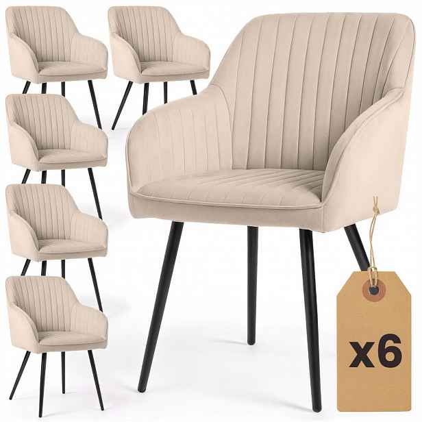 Set 6x čalouněná jídelní židle FURELIA - béžová / černá