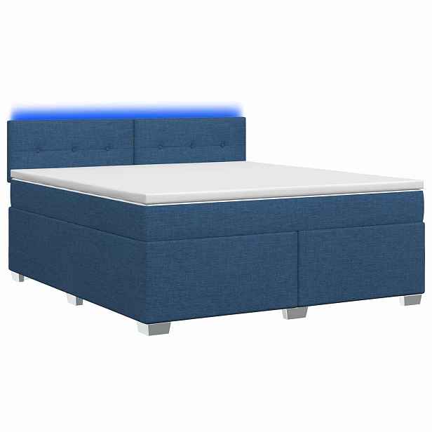 vidaXL Box spring postel s matrací a LED Modrá 140 x 190 cm Textil