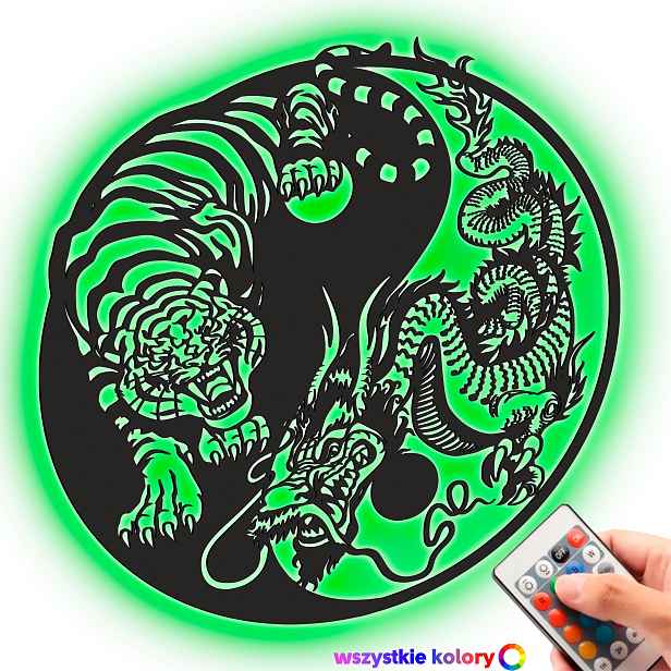 Dřevěný 3D obraz Tygr a drak Yin Yang Nástěnná Noční Lampa Led XL