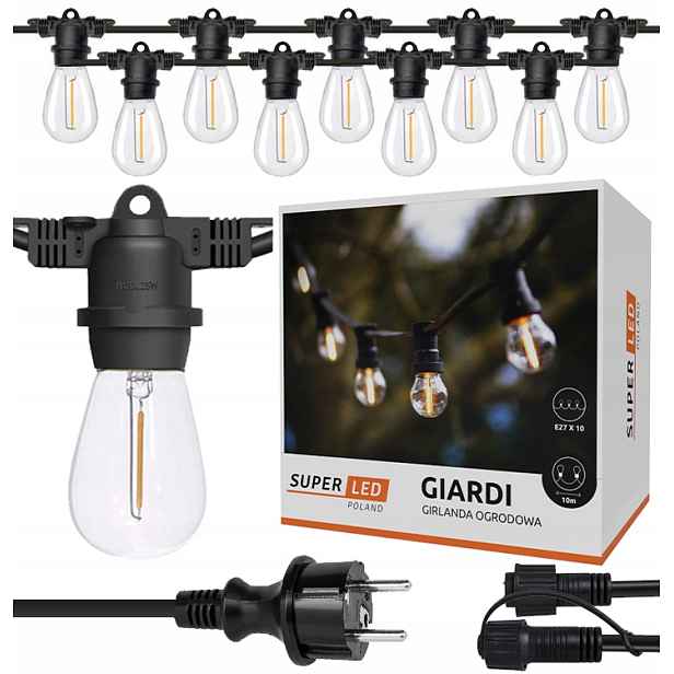 Venkovní zahradní girlanda Světelný řetěz 10 m 10x Led žárovka E27