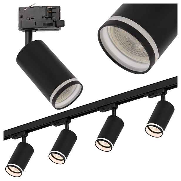 3fázové kolejnicové osvětlení Sada 1 m Lampa GU10 x4 Černá