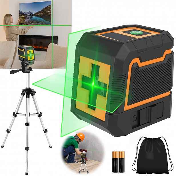 Laser Křížový Laserová Vodováha 4D Rovinná Zelená Se Stativem