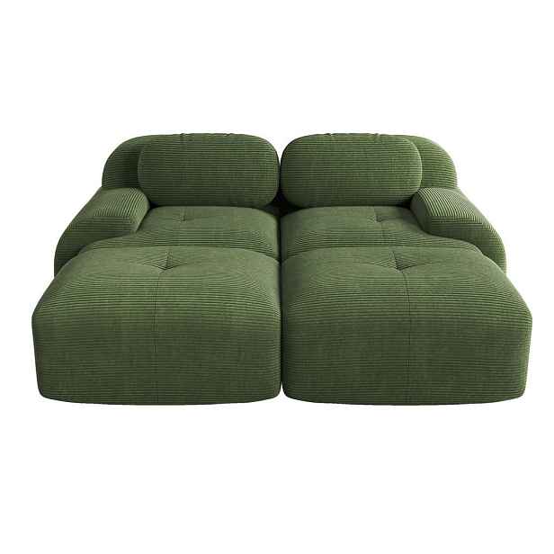 OKWISH MODULÁRNÍ rohová pohovka zelená z manšestru bez rámu s ergonomickými područkami