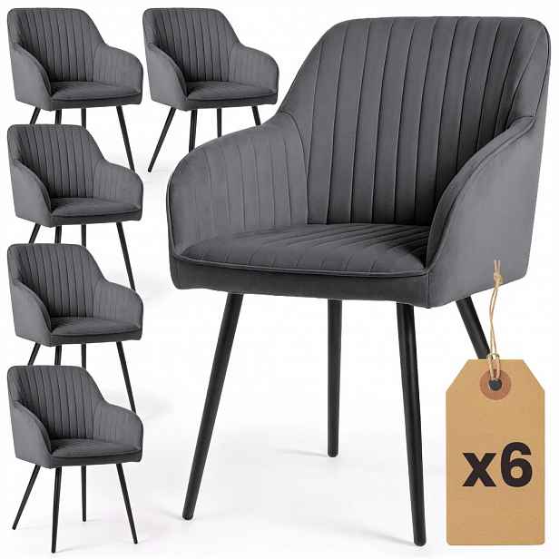 Set 6x čalouněná jídelní židle FURELIA - grafit / černá