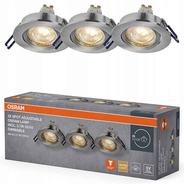 3x Stropní Led svítidlo 3.7W GU10 2700K stmívatelné Osram