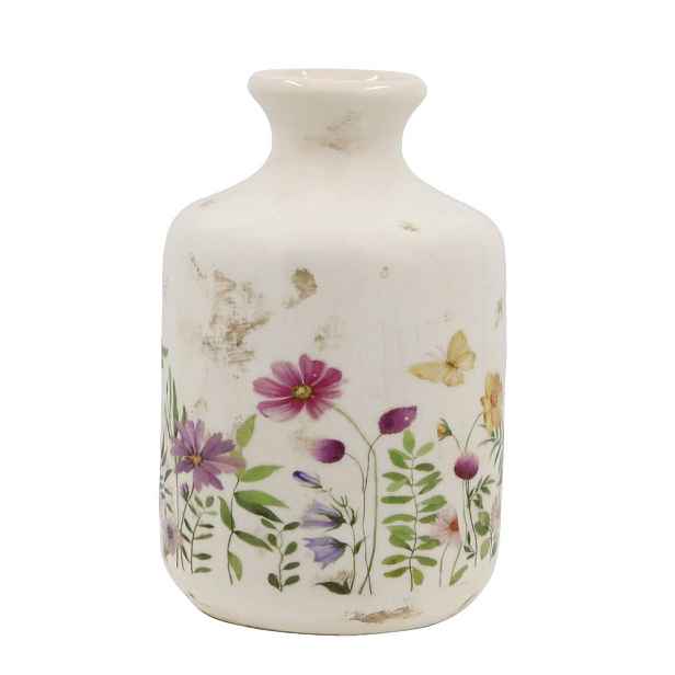 Béžová antik keramická váza s květy Avignon - Ø 11*17,5 cm Chic Antique
