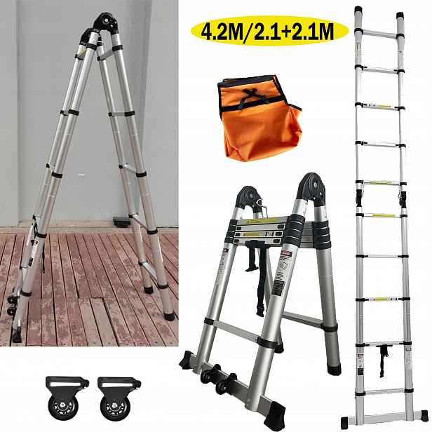 Drábina Aluminiowa Składana 4,2M Teleskopowa Ramkowa Lekka Waga 150kg