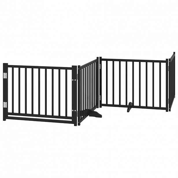 vidaXL Zábrana pro psy s dvířky skládací 4 panely černá 320 cm jedle