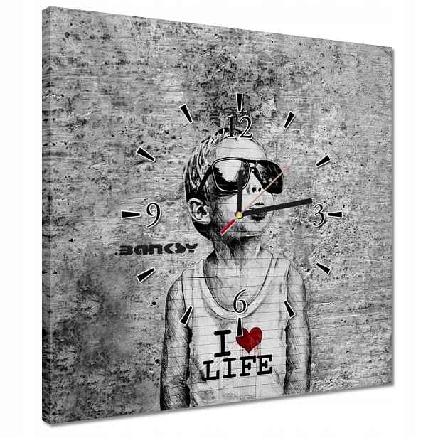 Hodiny 40x40 I love life Banksy