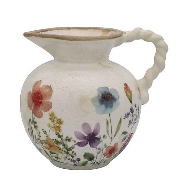 Béžový antik keramický džbán s květy Fleurville - 20,5*18,5 cm Chic Antique