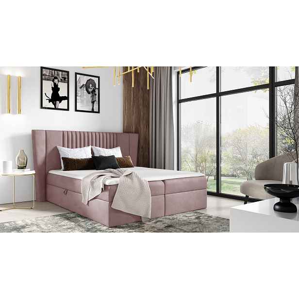 Čalouněná postel ZOJA - 160x200, růžová + topper ZDARMA