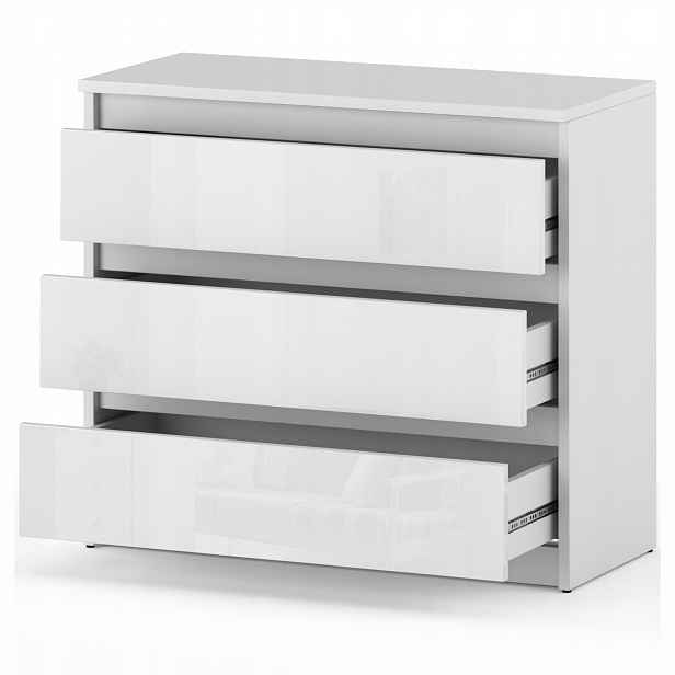 Komoda Bílá Lesklá Se 3 Zásuvkami 80 CM, Moderní Prostorná Skříňka Pod Tv