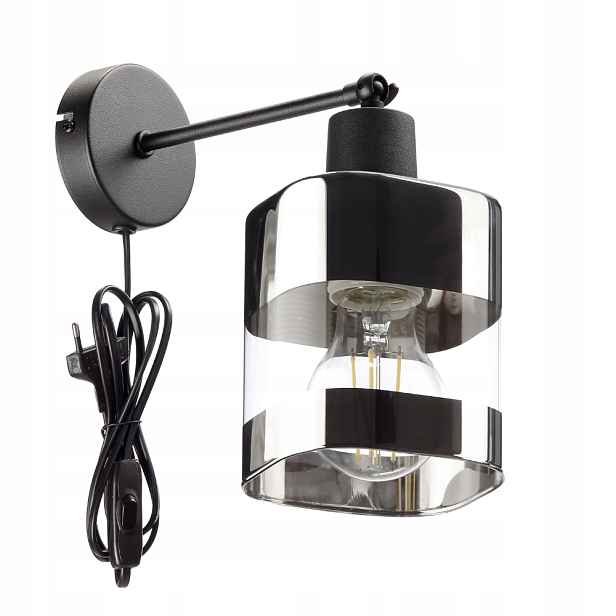 Nástěnné Svítidlo Lampa Skleněné Stínítko Chromovaná Zástrčka E27