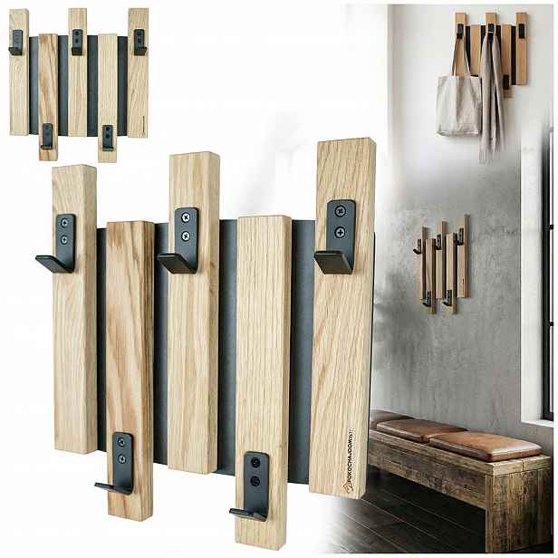 Nástěnný Věšák Do Předsíně S Lamelami, Dub Olejovaný, Loft, Pevný, 5 Háčků
