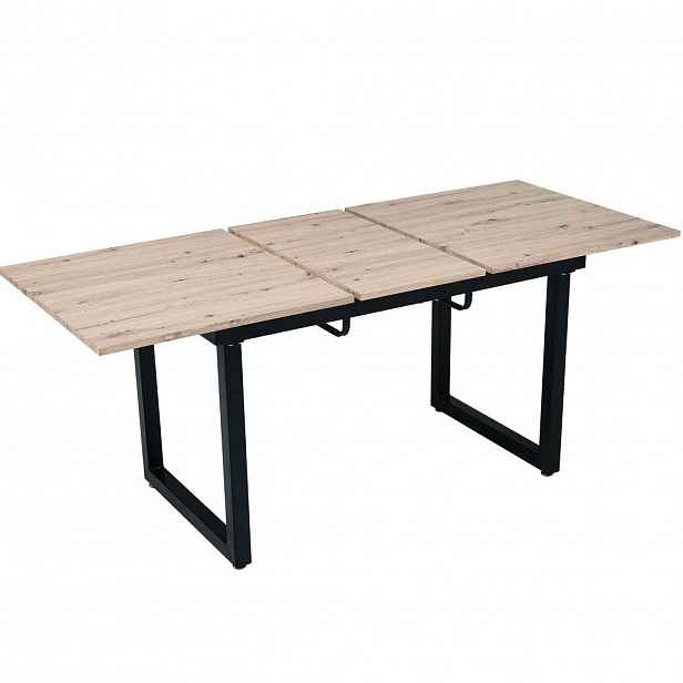 Redom ROZKLÁDACÍ jídelní stůl 140/180x80x75 cm s industriálním designem, stabilní kovovou konstrukcí a úsporným provedením, Černá + přírodní