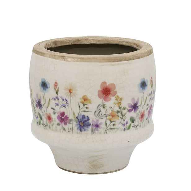 Béžový antik keramický obal květináč s květy Fleurville S - Ø 12*10 cm Chic Antique