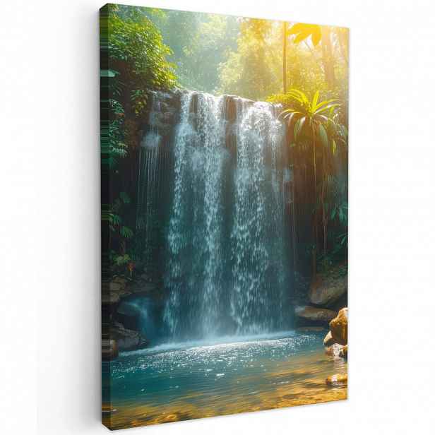 MuchoWow OBRAZ NA PLÁTNĚ Vodopád - Džungle - Slunce - Zelená - Příroda 60x90 cm
