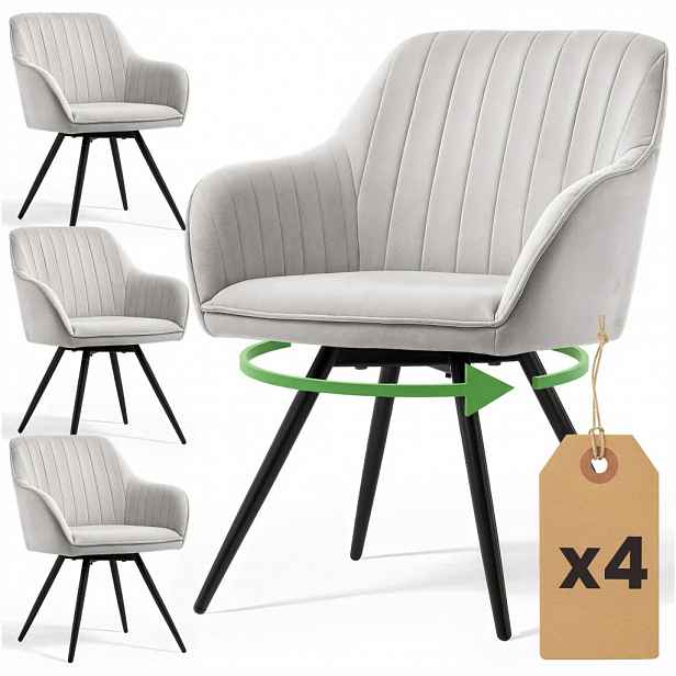 Set 4x otočná čalouněná židle TERSIA - šedá / černá