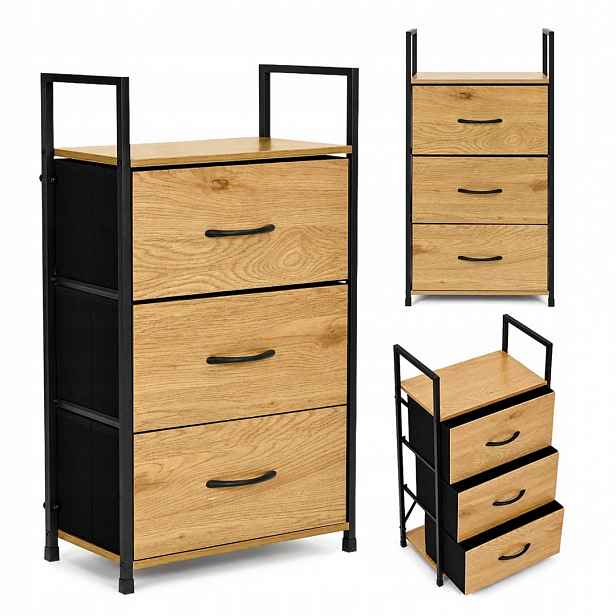 Skříňka se 3 látkovými zásuvkami, regál, textilní organizér, loft Moder