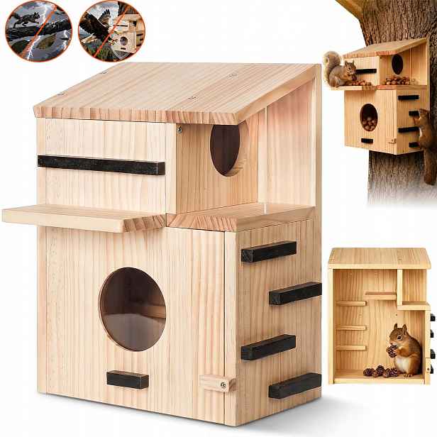 Dřevěná Hnízdící Budka Pro Veverky Krmítko Domeček Větruodolné 40X19 CM