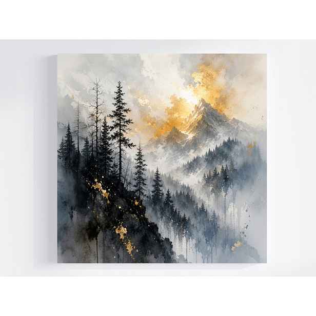 Obraz Na Plátně Canvas Krajina Hory Les Stromy Slunce Východ Ráno 50x50