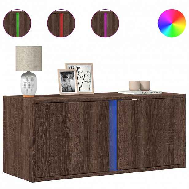 vidaXL Nástěnná TV skříňka s LED osvětlením hnědý dub 80 x 31 x 35 cm