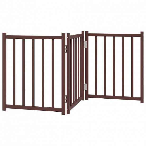 vidaXL Zábrana pro psy skládací 3 panely hnědý dub 150 cm masiv jedle