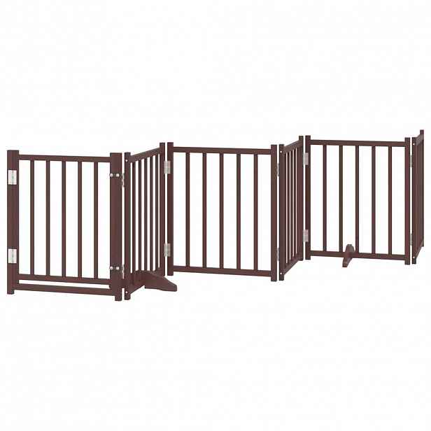 vidaXL Zábrana pro psy s dvířky skládací 6 panelů hnědý dub 300 cm