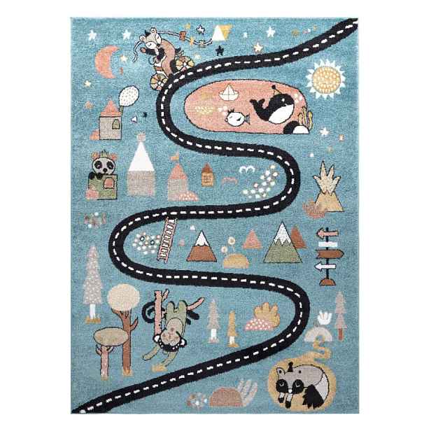 Dywany Łuszczów Dětský kusový koberec Fun Route Street animals blue 80x150 cm