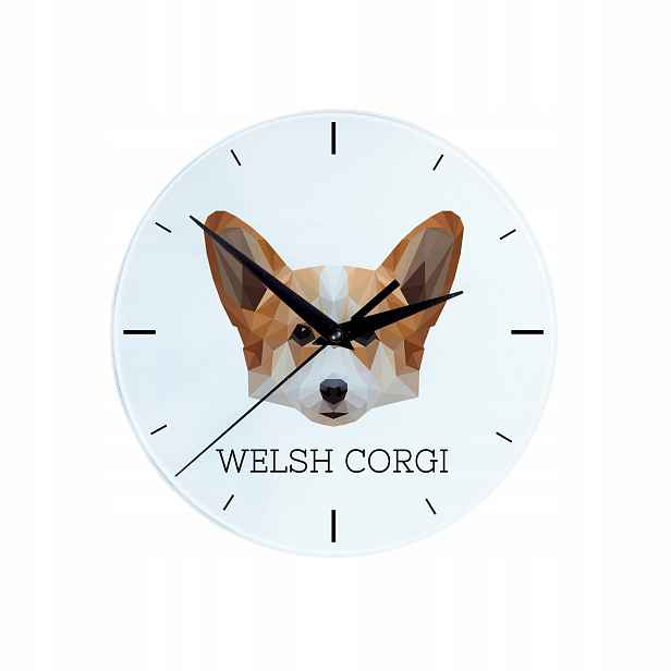 Pembroke Welsh Corgi skleněné závěsné nástěnné hodiny s geometrickým psem