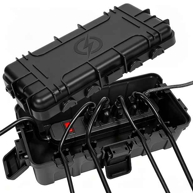 TEMU Střední venkovní elektrická skříňka, spojovací 6 kabelovými vstupy, kryt prodlužovacího kabelu, chrání vaše venkovní vybavení