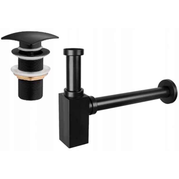 Mexen hranatý umyvadlový sifon, výpusť klik-klak, bez přepadu, černý 40 mm