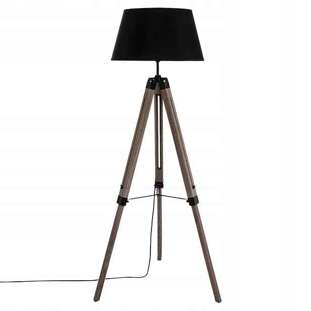 Moderní černá stojací lampa, stylová trojnožka