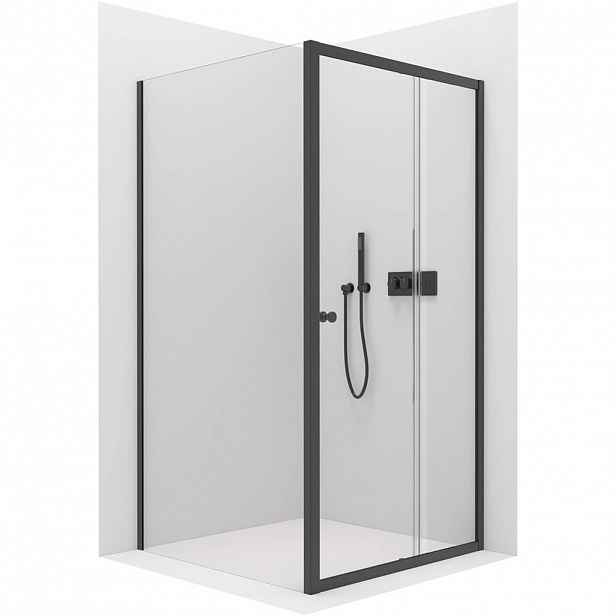 Sprchový kout Varone POINT L/P - 6 mm - černá matná, transparentní sklo - 100x90x195 cm - posuvný