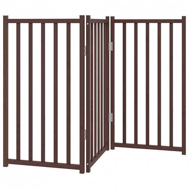 vidaXL Zábrana pro psy skládací 3 panely hnědý dub 150 cm masiv jedle