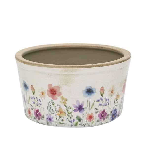 Béžový antik keramický obal květináč s květy Fleurville - Ø 16*9,5 cm Chic Antique